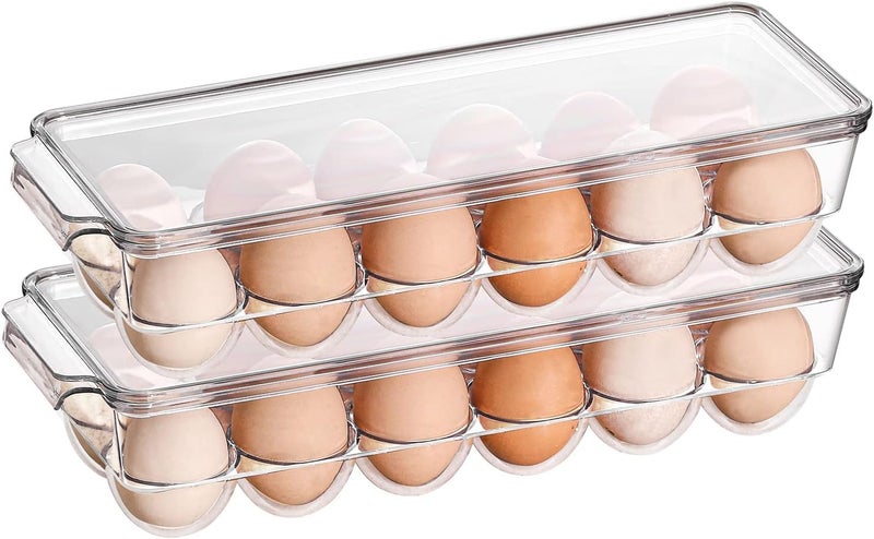 Sooyee 2 Pack Egg Holder for Refrigerator, Plastic Egg Storage Container, Fridge Egg Organizer, Clear Refrigerator Organizer Bins with Lids, Stackable Tray Holds 12 Eggs - Image 1